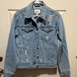 Forever 21 Denim Blue Ripped Jean Jacket